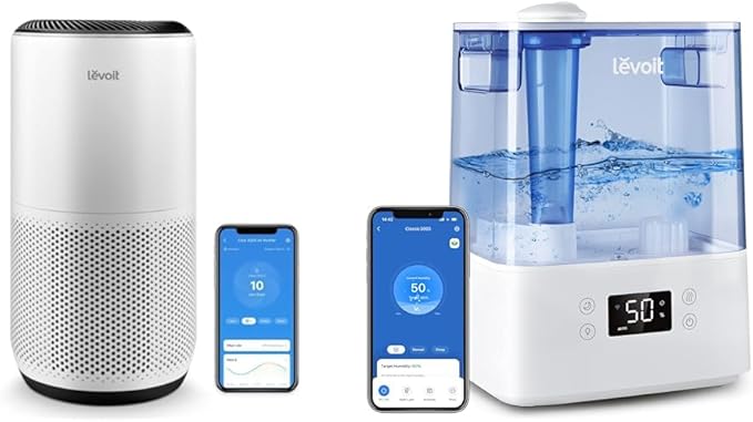 Levoit Air Purifier 1980 Ft2 Room With Air Quality Monitor and Humidifier 6L Tank App Control Essential Oil Diffuser