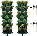 GameXcel Vertical Planter Tower - 7 Tier Stackable Garden Planters with Wheels and Tools Plant Pots for Strawberry Herb Flower and Vegetable Indoor Outdoor Use Green 2 Pack