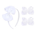 Bow Headband & 2 Pcs 4 Inch Hair Bows Set, Black School Hair Accessories for Little Toddler School Girls (White)