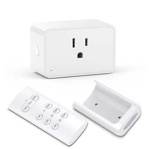 G-Homa Remote Control Outlet, Wireless Electrical Outlets Switch Plug for Household Appliances, Christmas Lights, 100FT Range, Programmable, 1875W/15A, FCC & ETL Listed (1Socket+1 Remote +1 Bracket)