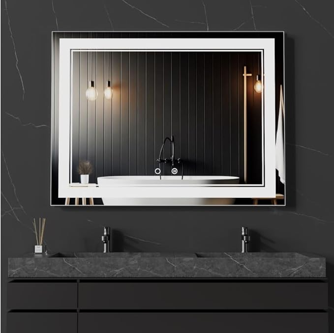 40" x 30" LED Bathroom Mirror Wall Mounted Anti-Fog Vanity Mirror Lighted Dimmable Led Makeup Mirror with Lights