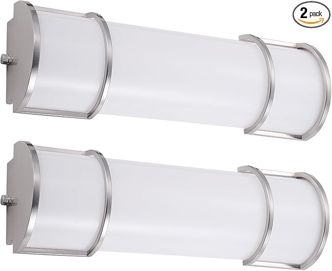ASD LED 18" Vanity Flush Mount Light Fixture, Linear Bathroom Lighting Bar | 3CCT, Dimmable, Energy Star, ETL Listed | 20W 1650LM 3000-5000K 120V | Long Bath Wall Sconce Over Mirror | Nickel, 2 Pack