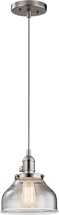 Kichler Avery 1-Light Bell Mini Pendant in Brushed Nickel, Clear Seeded Glass, (8.5" H x 8" DIA), 43850NI