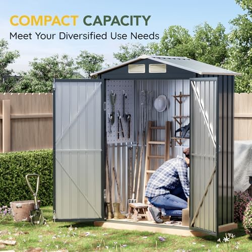 Breezz Vertical Outdoor Steel Storage Shed with Floor Frame, 5 x 3 ft