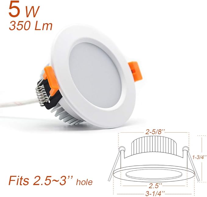 2.5 inch Dimmable LED Recessed Lighting, 5W Retrofit Downlight, 6000K Daylight White, CRI 80 with LED Driver, as AC 110V Ceiling Light Fixture for Living Room, Kitchen, Bedroom, Hallway, 4 Pack