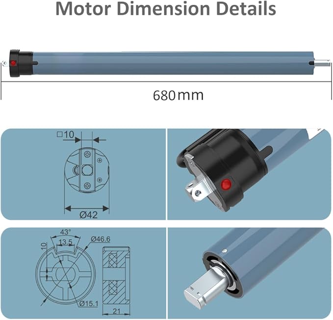 Motorized Roller Shade Motor Kit, 4800mAh Rechargeable Electric Blind Motor, Remote Control Retrofit, High Torque Tubular Drive for Window Shades (13 N.m for Φ50mm (2") Groove Tube)