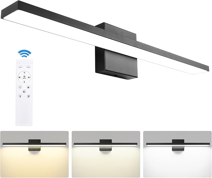 Ralbay 24in Dimmable Black Vanity Light with Remote Control Color Temperature Adjustable 20W Modern LED Bathroom Lighting Fixture