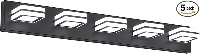Ralbay Modern LED Black Vanity Light 5 Lights Modern LED Bathroom Vanity Lights Over Long Mirror Acrylic Up and Down Matte Black Bath Wall Lighting Fixtures