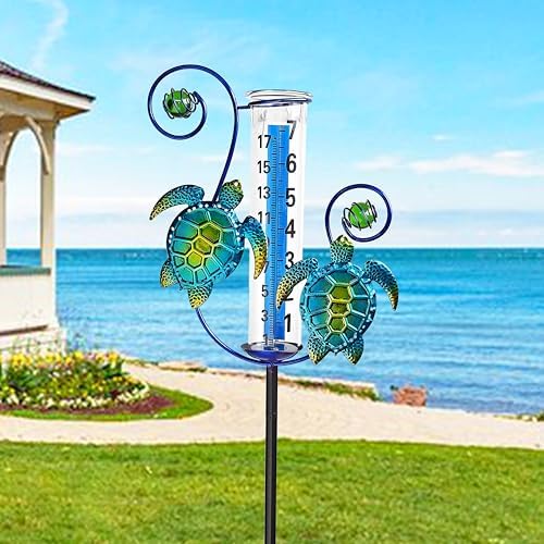 JOYBEE Turtle Rain Gauge Garden Decor, Accurate Rain Gauges Outdoors，Rain Gauge for Yard with Stake, Decorative Rain Measure Gauge for Garden, Deck, Lawn with Large Numbers