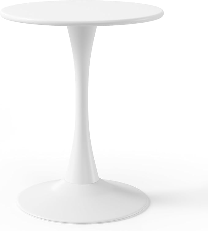 Costaelm Small Dining Table, Round PP Outdoor Table, Weather Resistant Balcony Table for Outside Poolside Deck Lawn Garden Backyard, White