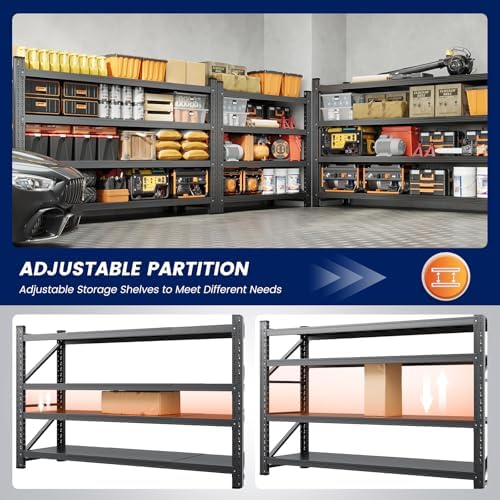 Yizosh 75" W Metal Garage Storage Shelves,8000LBS Heavy Duty 4-Shelf Adjustable Steel Organization Shelving,Utility Rack Shelf,75" W x 24" D x 70" H for Basement,Warehouse,Industrial