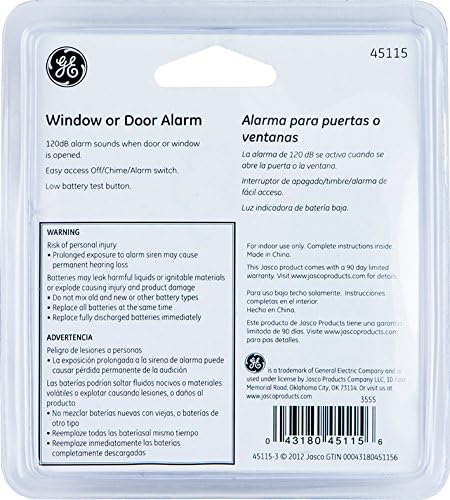 GE Personal Security Window and Door Alarm, 2 Pack, DIY Protection, Burglar Alert, Wireless Chime/Alarm, Easy Installation, Home Security, Ideal for Home, Garage, Apartment and More, White, 45115