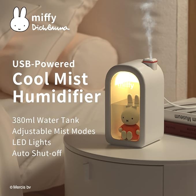 Mipow X Miffy Cool Mist Humidifier - Ultrasonic Quiet , Mini Cute Humidifier with Night Light for Bedroom/Babies Nursery/Office, 380ml