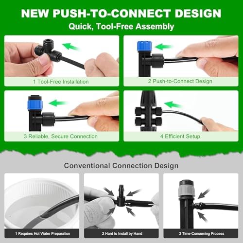 1/4 Inch Adjustable Drip Irrigation Emitters, Push-in 360° Drip Emitters for 1/4" Tubing, Adjustable Flow Watering Drippers for Garden & Greenhouse, 18 Pack