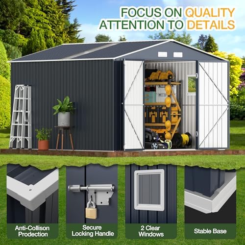 Breezz Outdoor Steel Storage Shed, 10 x 12 ft, Midnight Blue