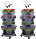 GameXcel Vertical Planter Tower - 4 Tier Stackable Garden Planters with Wheels and Tools Plant Pots for Strawberry Herb Flower and Vegetable Indoor Outdoor Use Dark Gray 2 Pack