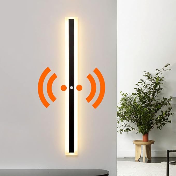 Minimalist Linear LED Motion Sensor Wall Sconce, Human Body Activated Long Strip s - Indoor Bedside Lamps for Hallway, Bedroom, Indoor Lighting Fixture