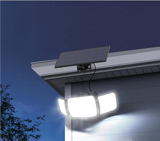 intelamp Solar Flood Lights Outdoor Waterproof, 6000mAh 1200LM Solar Powered Dual Motion Sensor LED Lighting Dusk to Dawn Security Floodlight Exterior with Remote 9.8ft Cable for Outside Garden House