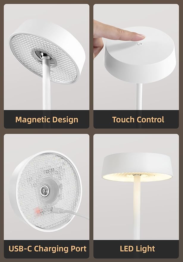 Cordless Lamp, Rechargeable Table Lamp, Battery Operated, RGB Dimmable Touch Control, 3 Color Temperatures, LED Memory Function, Portable Outdoor Waterproof, Restaurant Dining Patio Kitchen, White 1Pc