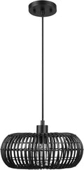 GLOBE Electric 65701 Maren 1-Light Pendant Lighting, Matte Black, Rattan Shade, Bulb Not Included
