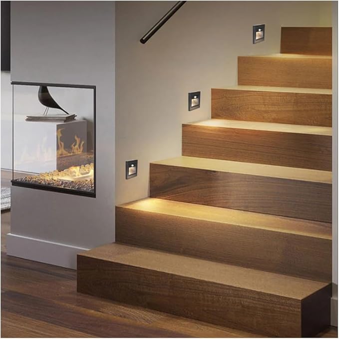 3W Motion Sensor Stair Lights 3000K Recessed LED Step Light Indoor Stair Step Wall Lamp Staircase Bedroom Decoration 10Pcs White (Black 1Pcs)