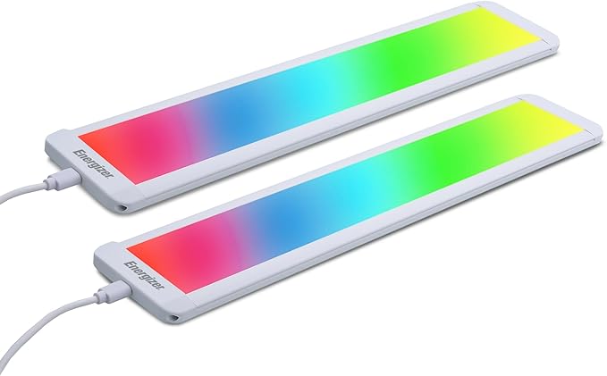 Energizer Smart Under Cabinet Light Bar 2 Pack, Ultra-Thin 0.3”x12”x2.7”, RGB + Multi-White, Remote Control, Button, App, Voice Control with Alexa Siri Google, Motion Control, Dimmable, Scheduling