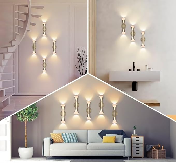Tubicen Wall Sconce Gold Mid Century Modern Movie Theater Sconces Wall Lighting Up Down Hardwired Indoor Dimmable Wall Lights for Living Room Bedroom Hallway Stairway 15.7" H