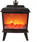 Simulated LED Fireplace Lantern USB & Battery Powered Flameless Light with Emulation Flame Table Decorative Lamp Copper Fireplace Ornament for Cozy Home Decor Free Standing Electric Log Burner