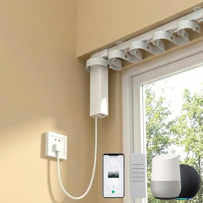ZigBee 3.0 Smart Curtain Motor with Ripple Fold Track, Mini Silent Electric Drapery System, 1.2N.m App Voice Control Compatible with Alexa & Google Home (5 meters (196.8 inches))