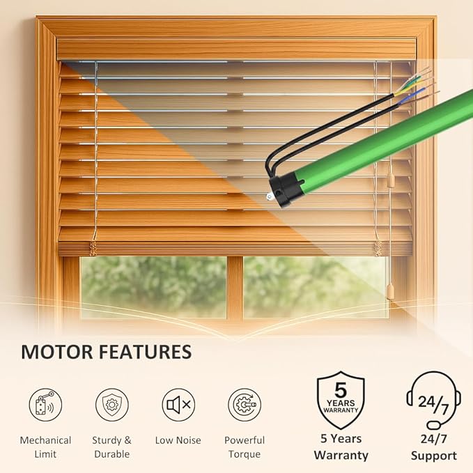 Hardwired Roller Shade Motor 120V AC, Dry Contact Tubular Motor for Smart Blinds, 35mm Quiet Electric Motorized Blinds Kit for Projector Screen Zebra (6.0 N.m for Φ40mm (1.57") Octagonal Tube)