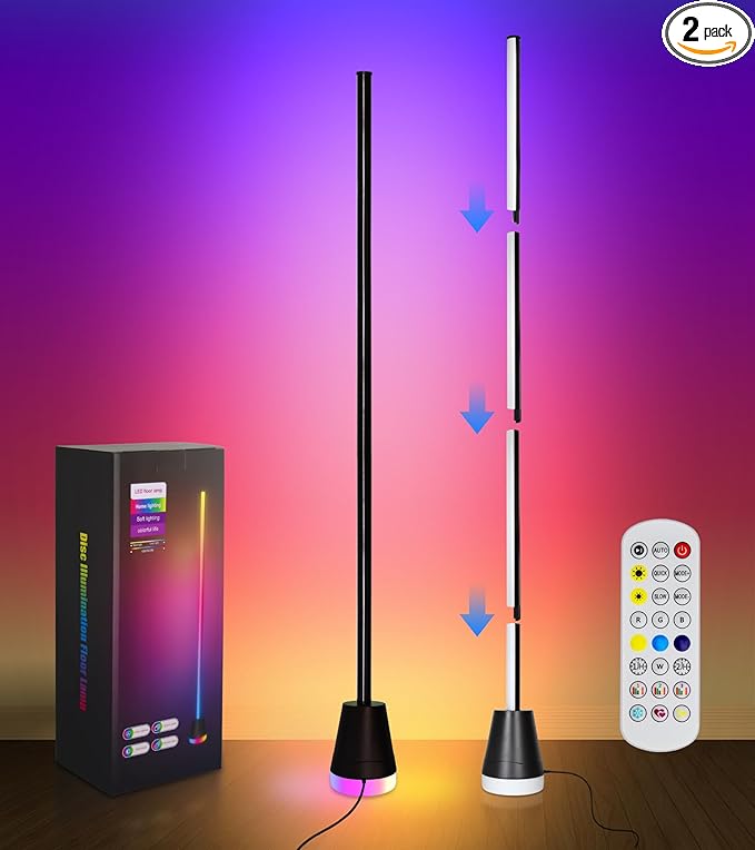 2PCS Corner Floor Lamp,Smart RGB LED Corner Lamp with App and Remote Control,16 Million Colors & 68+ Scene,Music Sync,Timer Setting,Ideal Standing Lamp for Living Rooms,Bedrooms,Gaming Rooms