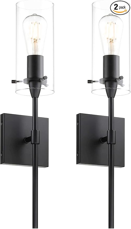 XiNBEi Lighting Black Wall Sconces Set of Two, Modern Industrial 1 Light Bathroom Sconce Indoor Wall Lights for Bathroom Hallway Kitchen & Living Room
