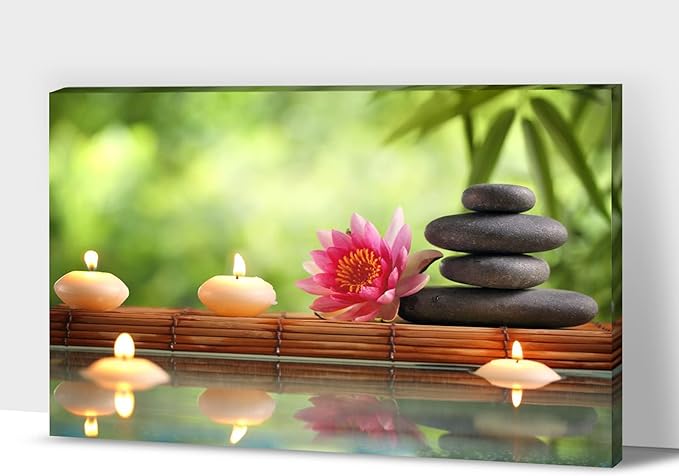 Zen Wall Art Decor, Modern Bathroom Zen Decor Wall Art, Canvas Wall Art for Spa Zen Room Decor, Green Bamboo Forest and Black Pebble Relaxing Art Prints for Office Meditation Decor 32x48 Inches