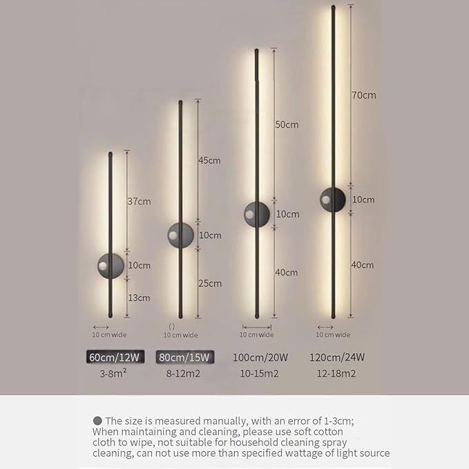 LED Long Strip Wall Lights with Motion Sensor Lamp 3000K/4000K/6000K Lighting Modern Simple Aluminum Mounted Indoor Bedside Decoration Light Living Room(Gold Warm Light,60cm)