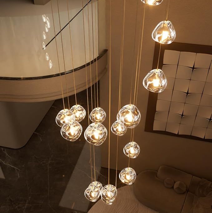 LED Glam Chandelier 118 inches Long Light Luxury Crystal Ceiling Chandeliers Remote Dimmable High Ceiling Pendants Lighting Fixtures Antique Gold 15 Lights