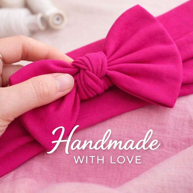 Baby Girl Headbands 0–6 Months – Newborn Infant Soft Cotton Handmade Bow Headband, Stretchy No Mark Baby Hair Accessories (Fuchsia Pink, 0-6 Month)