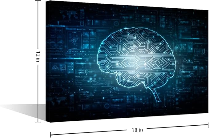 TUMOVO 1 Piece Canvas Wall Art Artificial Intelligence Concept Wall Art for Living Room Digital Technology Pictures for Bedroom Modern Office Bathroom Artwork Framed Ready to Hang, 18x12in