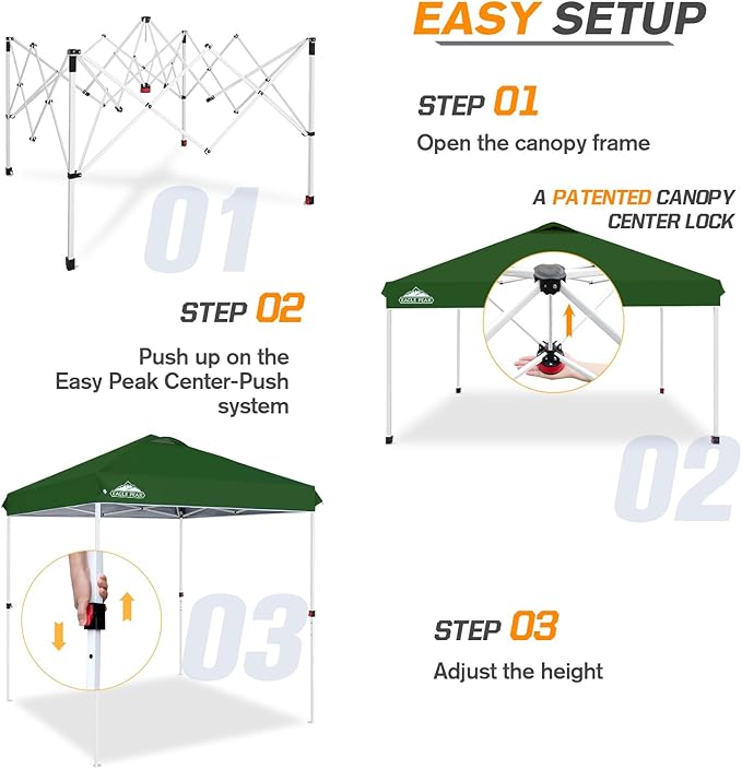 EAGLE PEAK Pop Up Canopy Tent with Wheeled Carry Bag, 8 Stakes, 4 Ropes, Easy Set Up Tent Canopy, 6.6x6.6 ft, Green
