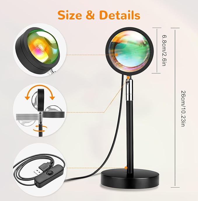 Sunset Lamp Night Light - 16 Colors & 4 Modes Sunset Projection Lamp with Remote, Color Changing Rainbow Sunlight Lamp, Romantic Visual Led Light Projector for Photography Room Decor