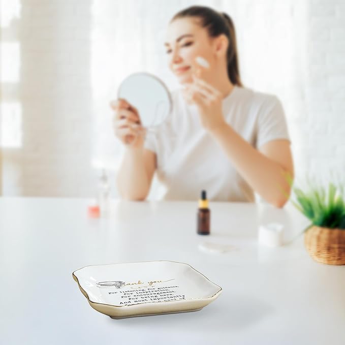 OASSIE Thank You Gifts for Women - 4"X4" Ceramic Jewelry Dish Tray - Inspirational Teachers Day Birthday Employee Appreciation Gifts for Women Coworkers Boss Friends Nurses, Retirement Gift for Woman