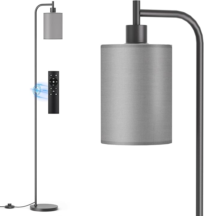 Floor Lamp with Linen Shade, Dimmable Tall Standing Lamp with Remote Control & 3 Color Temperatures, Modern Floor Lamps for Living Room Bedroom Office Corner, 9W LED Bulb Included