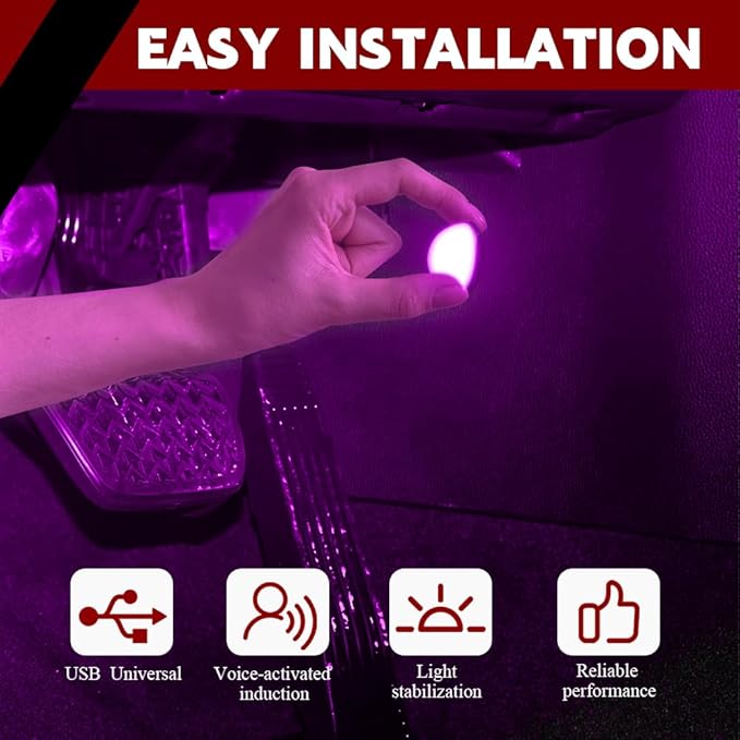 Car Interior LED Lights, Automotive Ambient Neon Light Kit with USB Port, Automotive Under Dash Decoration Night Lamp for Men and Women, 4 in 1 Decoration Lights for Car, Garden, Home, Part (Pink)
