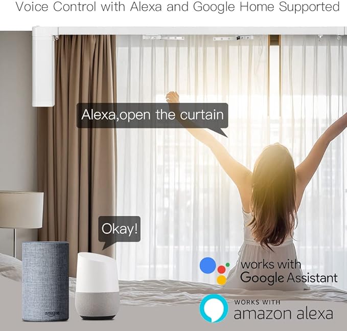 Rechargeable Motorized Curtain Tracks,Remote Control Smart Motorized Curtain Rail, Smart Curtain Opener Curtain Rod Compatible with Alexa Google Home (WiFi Motor—2M (78.7in) Track)