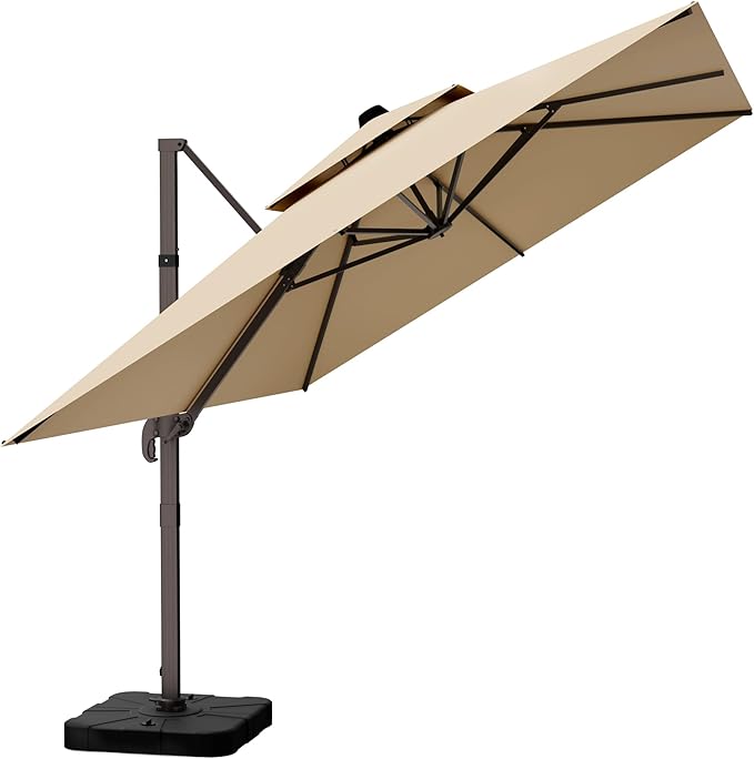 10' X 13' Outdoor Patio Umbrella Large Rectangle Cantilever Umbrella Heavy Duty 360°Rotation Offset Umbrella for Garden Deck Pool Patio,Brown