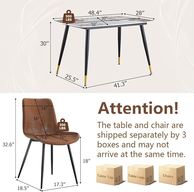Small Dining Table Set for 4，50'' Sintered Stone Table with 4 Chair Dining Table Set, Easy to Assemble，Suitable for Small Spaces