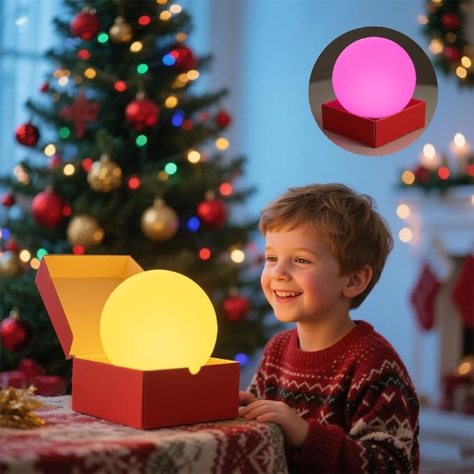 8-in LED Glowing Ball Light for Kid, 16 RGB Color Changing Globe Orb Night Light Mood Lamp w/Remote, Rechargeable Light Up Ball Dimmable Sphere Bedside Lamp, Great for Bedroom Garden Patio Party Decor