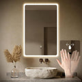 WARM&LOVE 16 x 24 Inch LED Bathroom Mirror, Hand Scan Sensor Anti-Fog Bathroom Mirror with Lights, Stepless Dimming, 3 Color Lighting, Lighted Bathroom Mirrors for Wall, Vertically Only