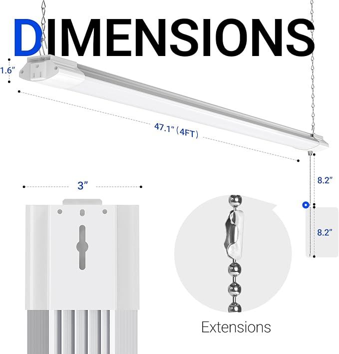 Barrina BS84 LED Shop Lights for Workshop 4FT, 84W, 10000LM, 5000K Linkable Light Fixture for Garage, Basement, Hanging or Flush Mount, 6 Packs, White