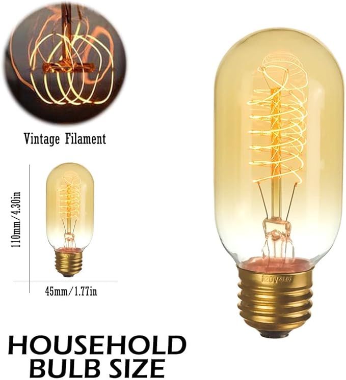 Jslinter Incandescent Light Bulbs 40 Watt Dimmable Bulbs 6 Pack, 2300K T45 Soft Light Bulbs Warm Light, 110v E26 Eecorative Light Bulb, Vintage 190LM Edison Bulb for Bedrooms, Living Rooms