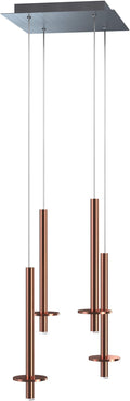 Draco 4 Pendant Lighting Copper – LED Hanging Light Fixture for Kitchen Island, Bar, Foyer – Equilateral Cluster of Mini Metal Rod Pipe Tube Cylinders – Dimmable, Adjustable Wire, Lamp Bulb Included